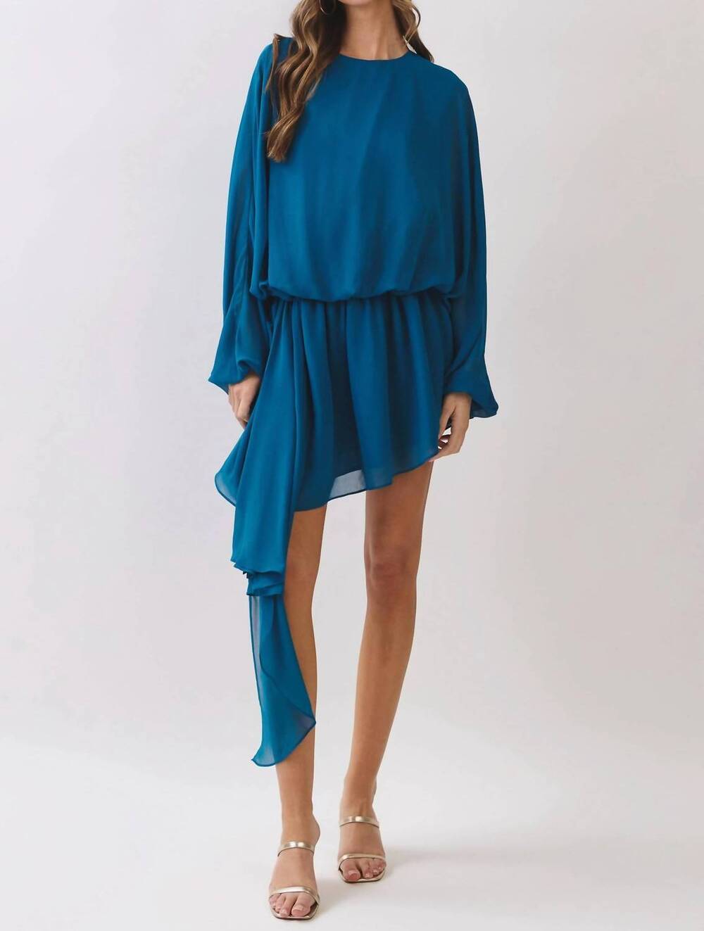 NEW TCEC time will tell draped asymmetric chiffon mini dress in teal